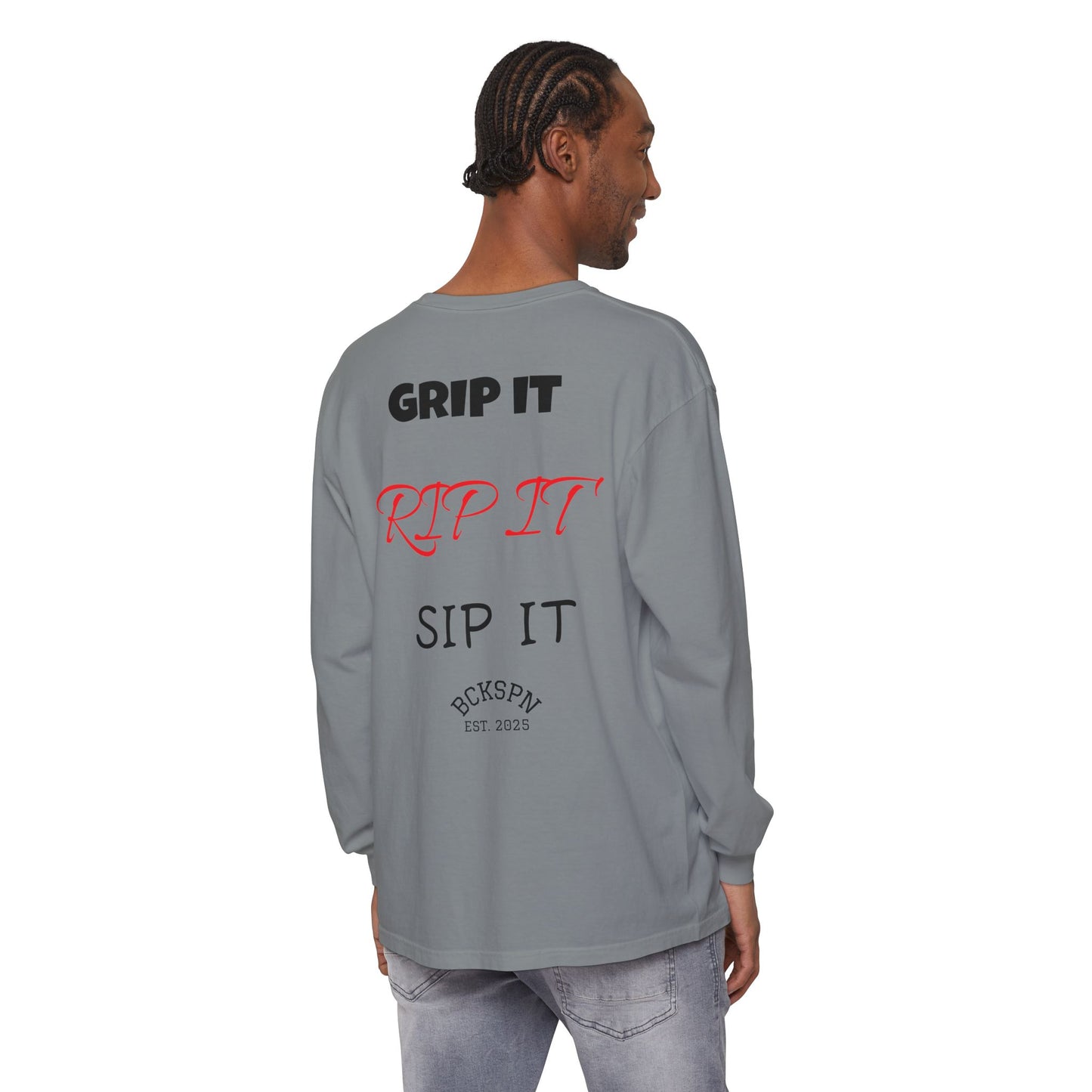 Unisex Long Sleeve T-Shirt - 'Grip It, Rip It, Sip It' - Casual Wear, Gift Idea, Everyday Use, Comfortable Fashion