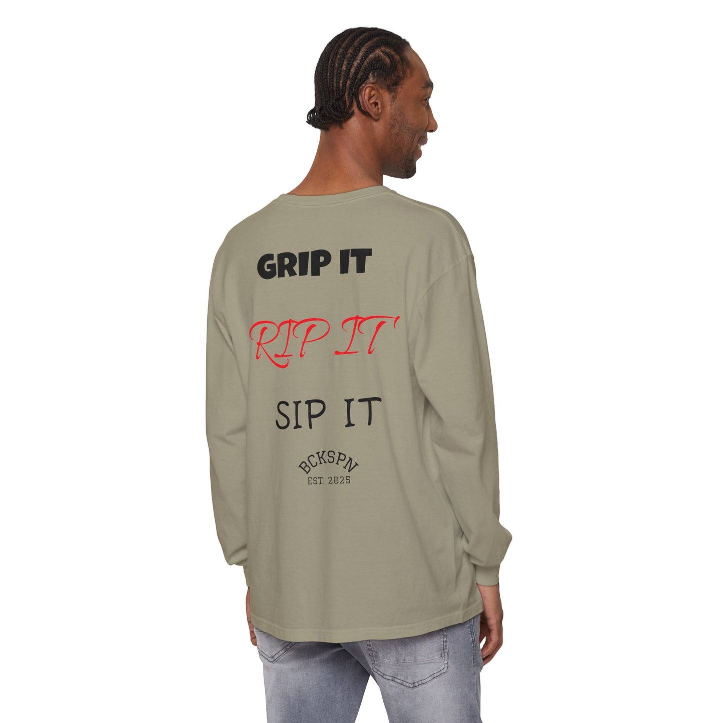 Unisex Long Sleeve T-Shirt - 'Grip It, Rip It, Sip It' - Casual Wear, Gift Idea, Everyday Use, Comfortable Fashion