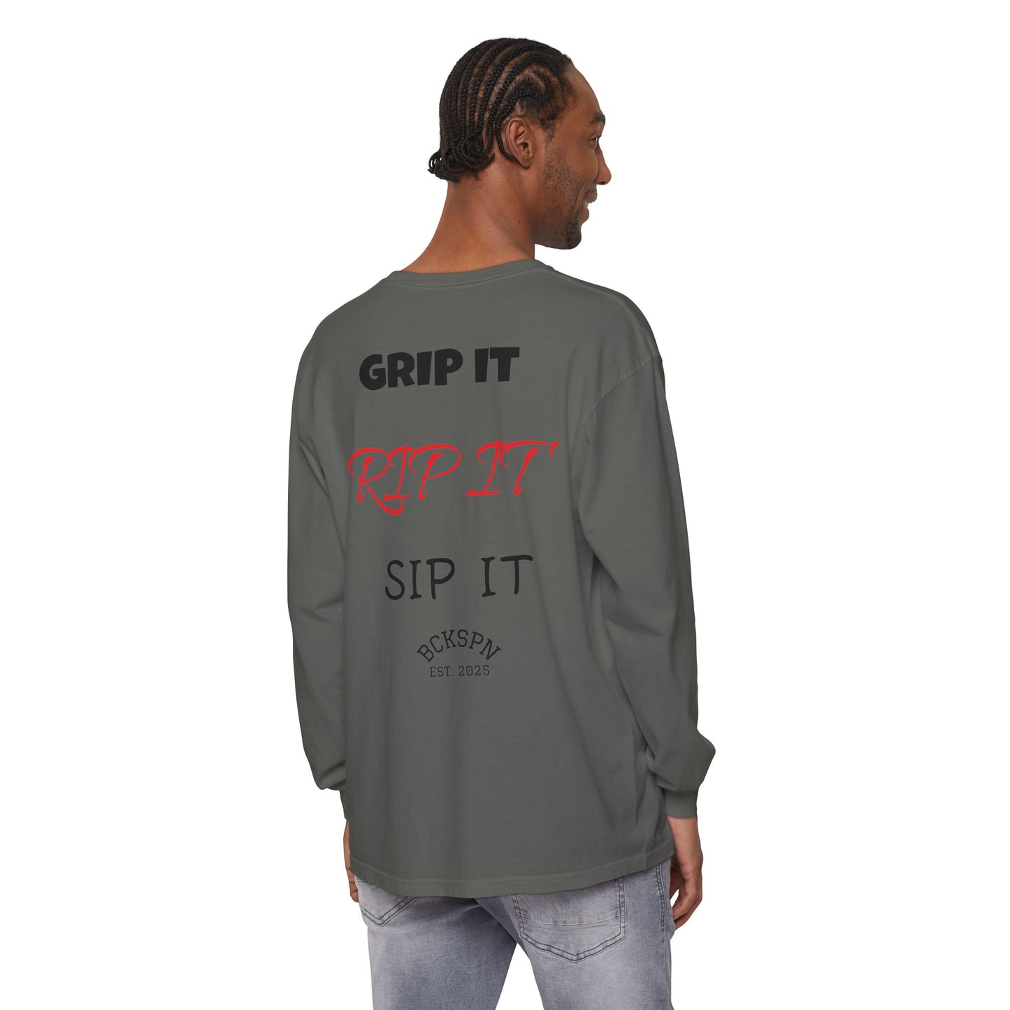 Unisex Long Sleeve T-Shirt - 'Grip It, Rip It, Sip It' - Casual Wear, Gift Idea, Everyday Use, Comfortable Fashion