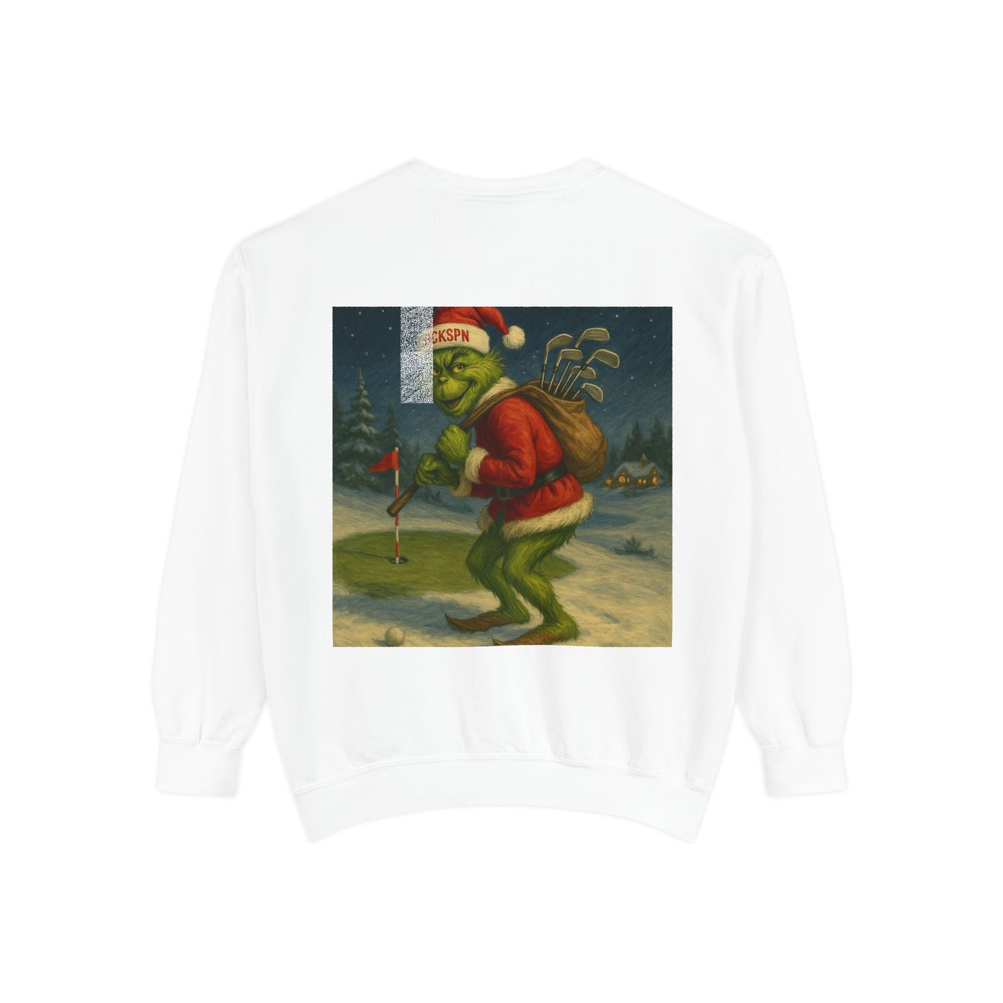 Grinch Golf Sweatshirt — BCKSPN Green Lettering Holiday Pullover