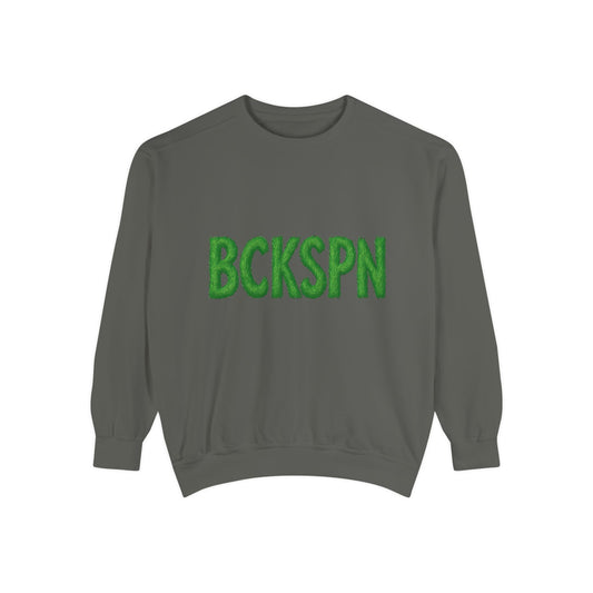 Grinch Golf Sweatshirt — BCKSPN Green Lettering Holiday Pullover