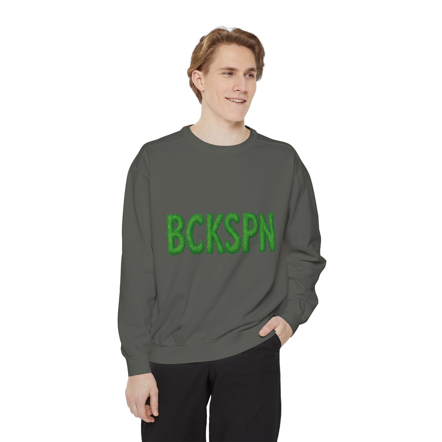 Grinch Golf Sweatshirt — BCKSPN Green Lettering Holiday Pullover