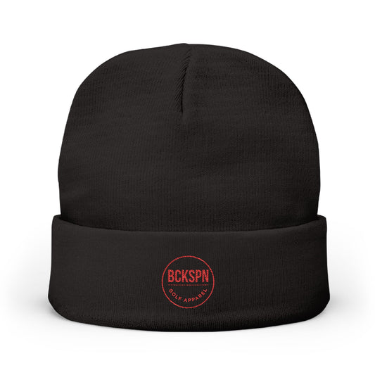 Embroidered 'BUKSPN' Knit Beanie — Minimal Logo Winter Hat