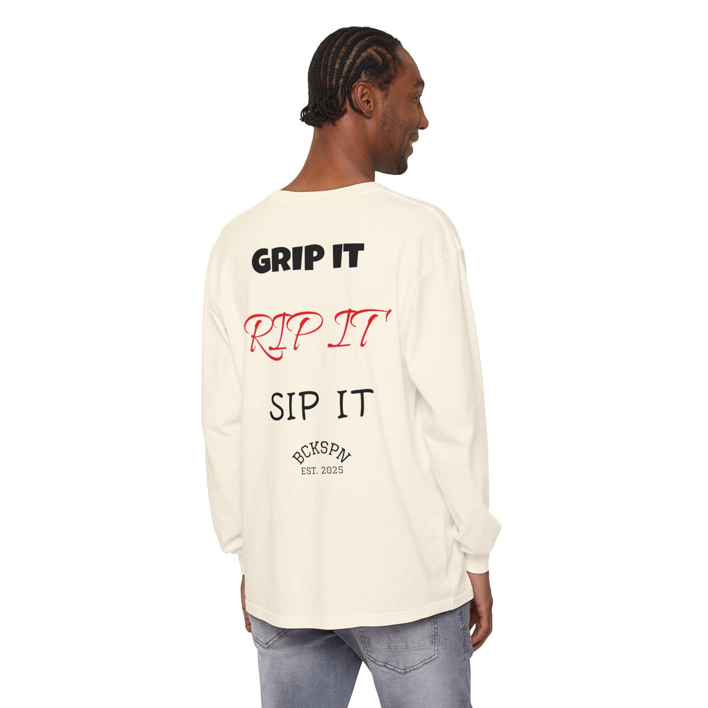 Unisex Long Sleeve T-Shirt - 'Grip It, Rip It, Sip It' - Casual Wear, Gift Idea, Everyday Use, Comfortable Fashion