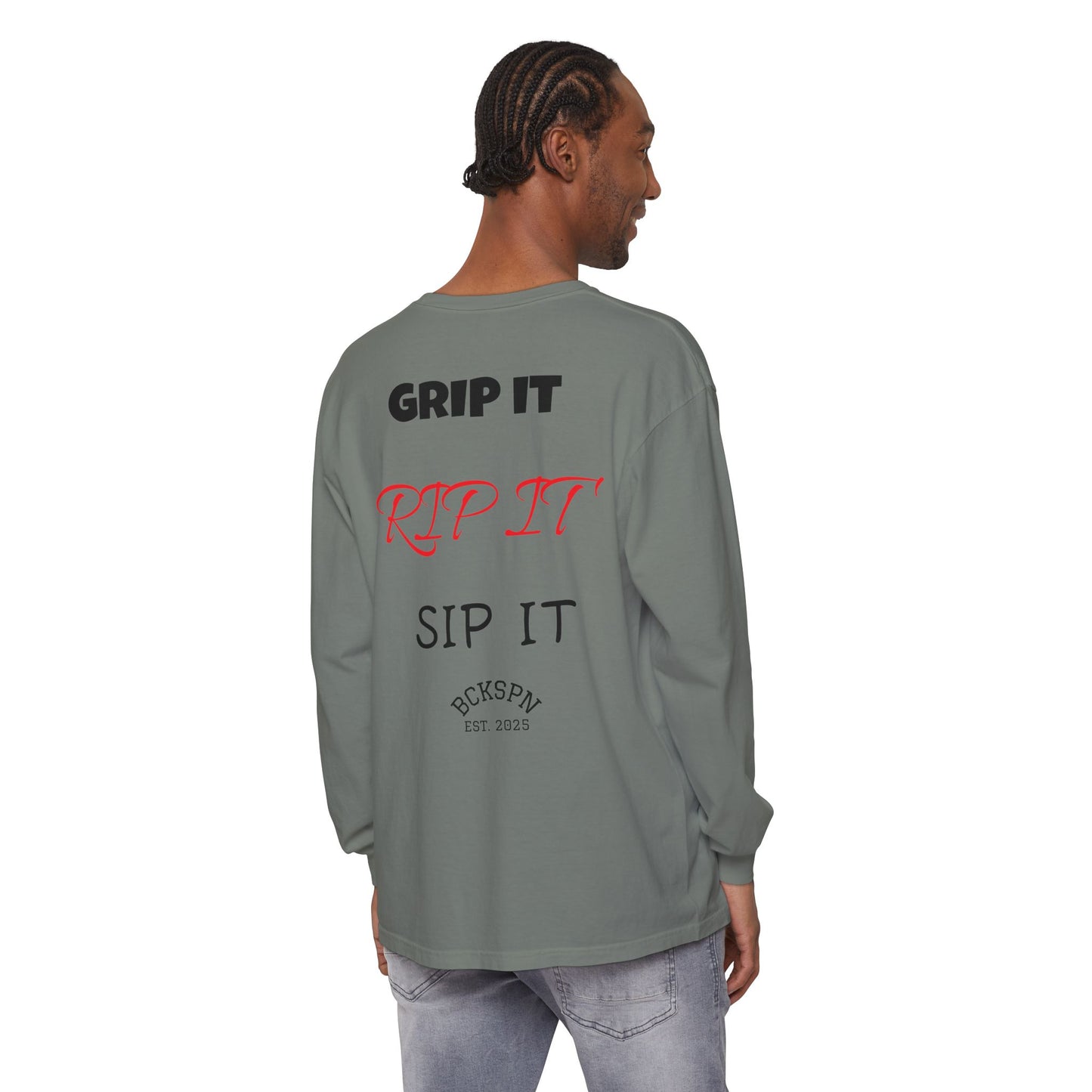 Unisex Long Sleeve T-Shirt - 'Grip It, Rip It, Sip It' - Casual Wear, Gift Idea, Everyday Use, Comfortable Fashion