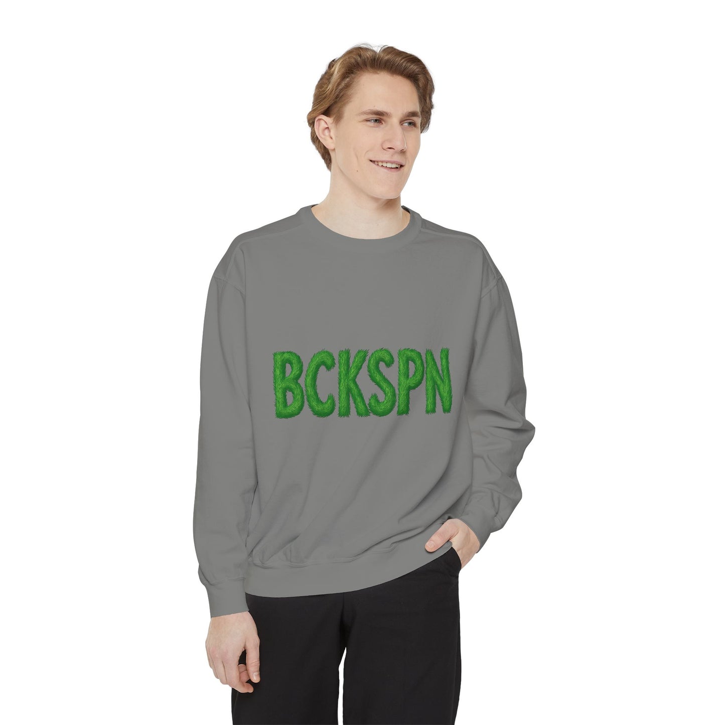Grinch Golf Sweatshirt — BCKSPN Green Lettering Holiday Pullover