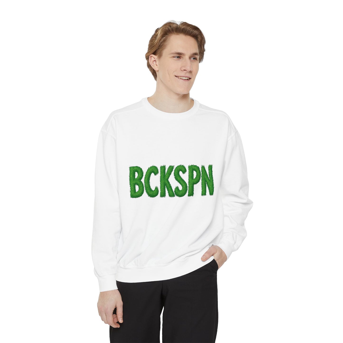 Grinch Golf Sweatshirt — BCKSPN Green Lettering Holiday Pullover