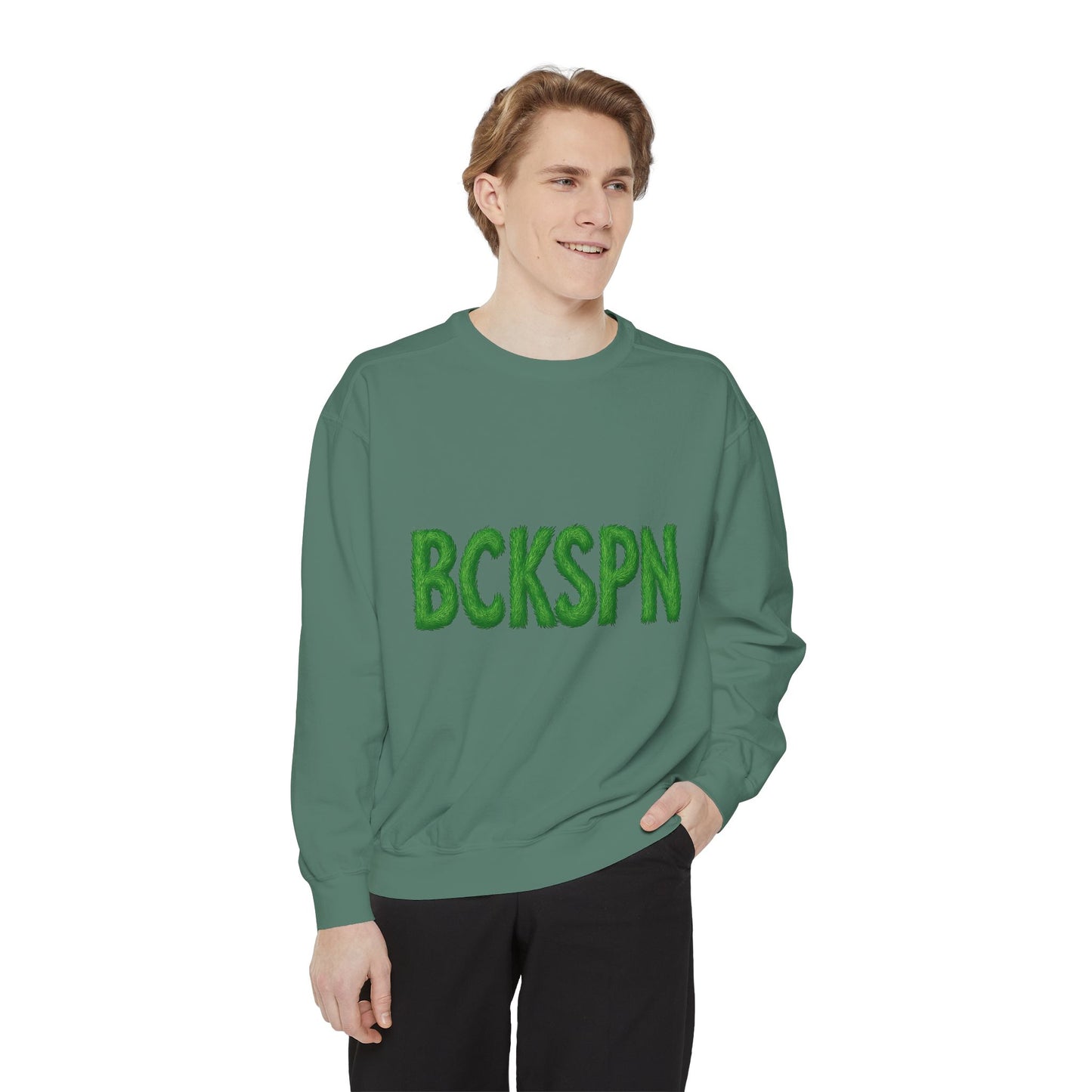 Grinch Golf Sweatshirt — BCKSPN Green Lettering Holiday Pullover